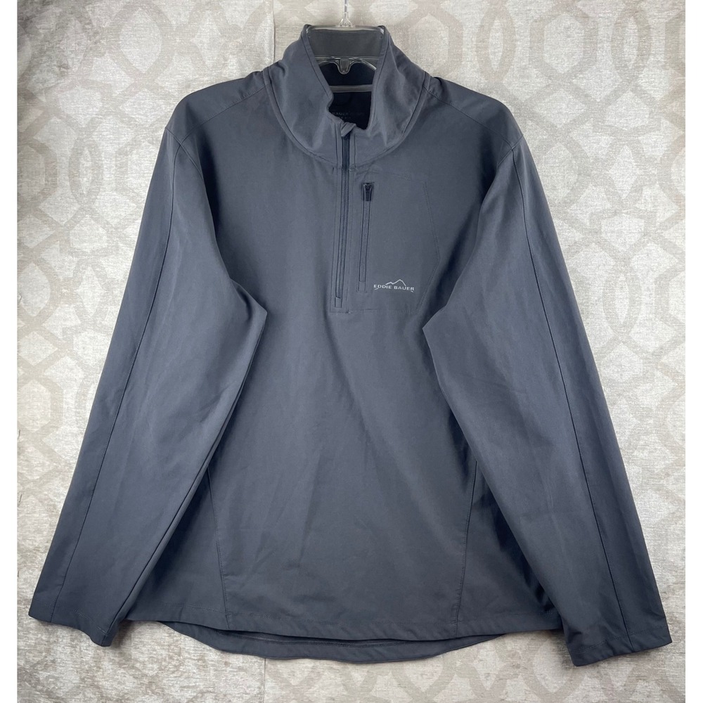 Eddie Bauer Sport Mens Large Gray Quarter Zip Active Fit Pullover Stretch Jacket